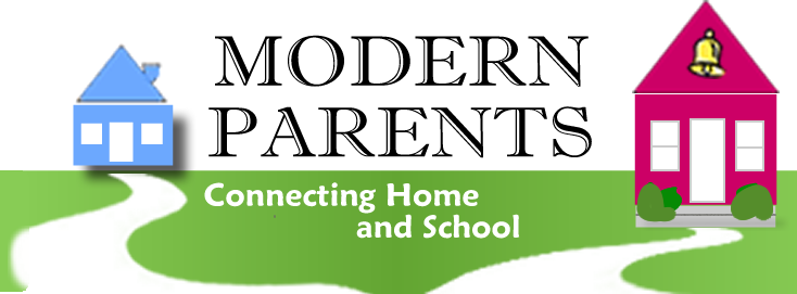 Original Modern Parents logo with a blue home, pink school, and a connecting path